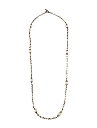 Pre-owned Konstantino Two-tone Pearl Station Necklace, 16" In Multi