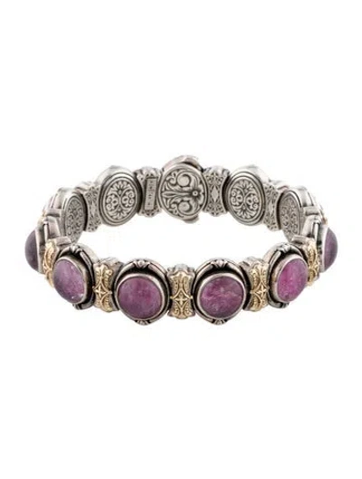 Pre-owned Konstantino Two-tone Quartz Doublet Link Bracelet, 6.5" In Pink