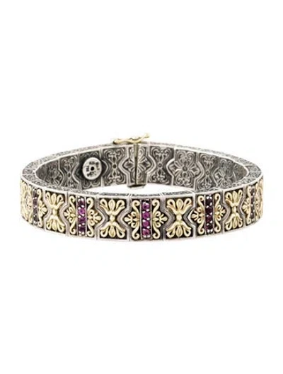Pre-owned Konstantino Two-tone Rhodolite Station Bracelet In Multi