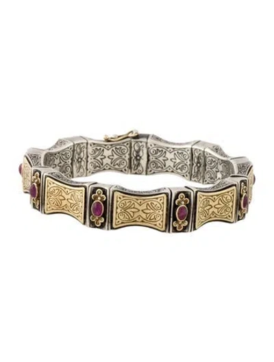 Pre-owned Konstantino Two-tone Ruby Link Bracelet, 6.5" In Multi