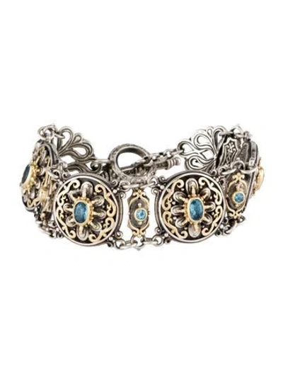 Pre-owned Konstantino Two-tone Topaz Medallion Link Bracelet, 6.5" In Multi
