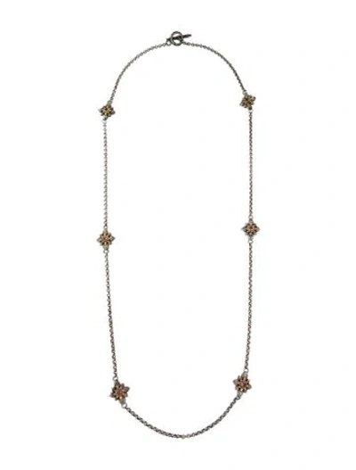 Pre-owned Konstantino Two-tone Tourmaline Station Floral Toggle Necklace, 36" In Multi