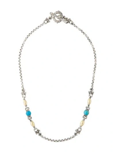 Pre-owned Konstantino Two-tone Turquoise & Garnet Station Necklace, 17.5" In Multi