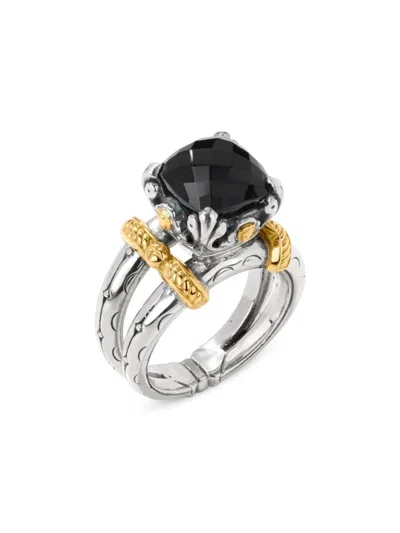 Konstantino Women's Anthos Dual Ray Sterling Silver, 18k Yellow Gold & Black Onyx Solitaire Ring