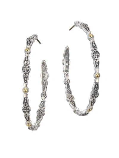 Konstantino Women's Silver & 18k Gold Carved Hoop Earrings In Rhodolite