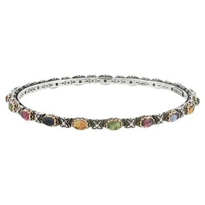 Pre-owned Konstantino Women's Sterling & 18k Gold Multicolor Gemstones Bangle Size 7.5" In Multiple