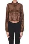 Kontatto Cropped Satin Shirt In Brown