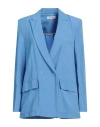 Kontatto Woman Blazer Pastel Blue Size S Viscose, Linen In Blue