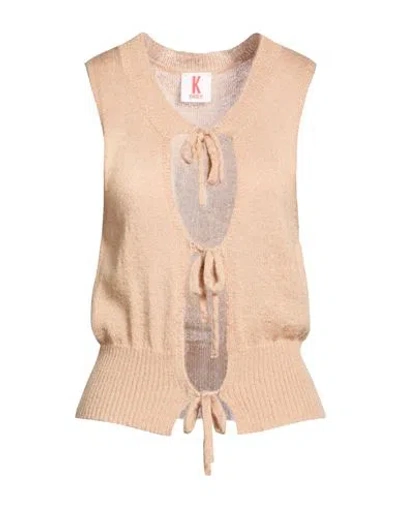 Kontatto Woman Cardigan Beige Size Onesize Acrylic, Mohair Wool, Polyamide In Animal Print