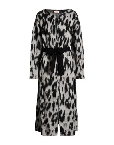 Kontatto Woman Cardigan Grey Size Onesize Acrylic, Mohair Wool, Polyamide In Black