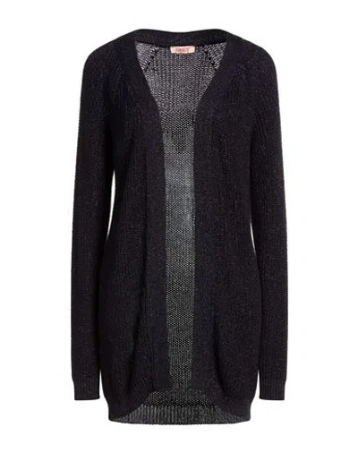 Kontatto Woman Cardigan Midnight Blue Size Onesize Viscose, Metallic Polyester In Black