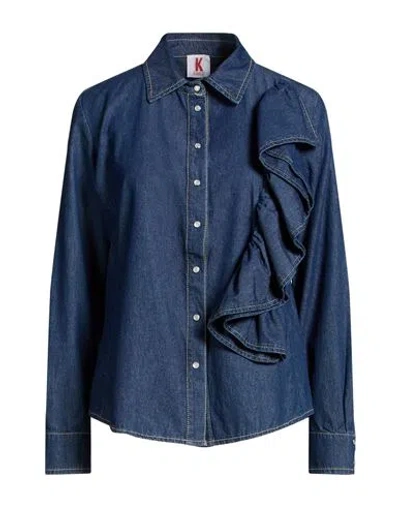 Kontatto Woman Denim Shirt Blue Size 6 Cotton