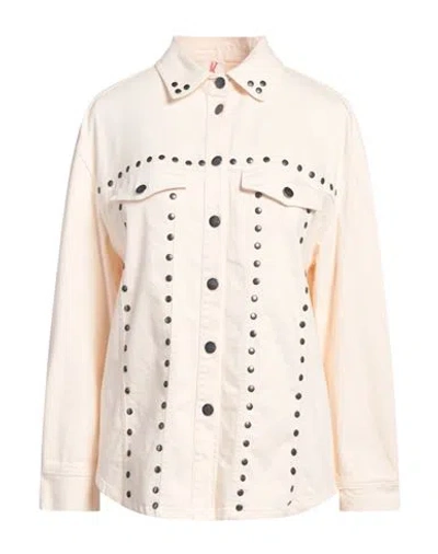 Kontatto Woman Denim Shirt Cream Size 8 Cotton, Elastane