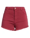 Kontatto Woman Denim Shorts Burgundy Size M Cotton, Elastane In Multi