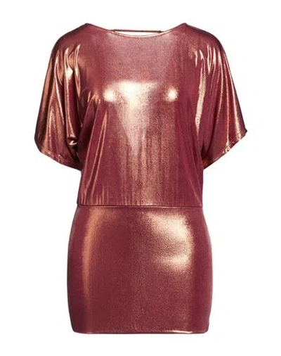 Kontatto Woman Mini Dress Bronze Size 8 Polyester, Elastane In Brown
