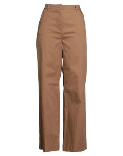 Kontatto Woman Pants Camel Size L Cotton, Elastane In Brown