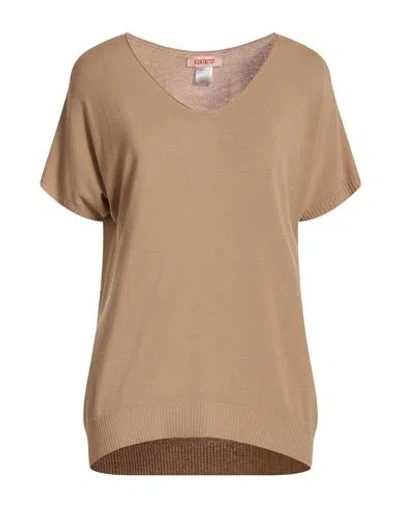 Kontatto Woman Sweater Sand Size Onesize Viscose, Pbt - Polybutylene Terephthalate In Brown