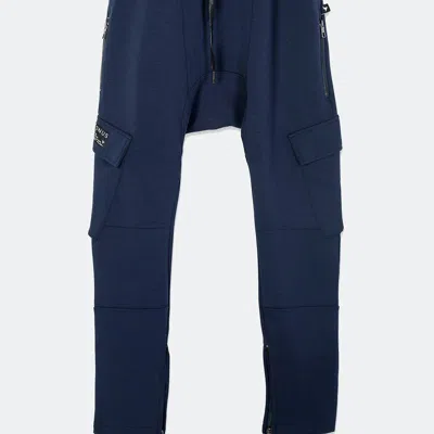 Konus Men's Ankle Zip Cargo Sweatpants In Navy In Blue
