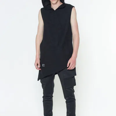 Konus Men's Asymmetrical Zip Up Sleeveless Hoodie In Black