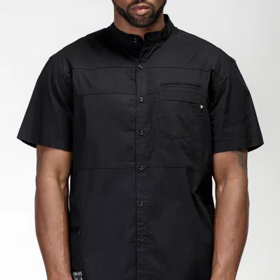 Konus Men's Band Collar Panel Shirt In Black