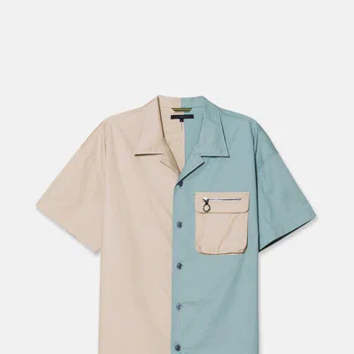Konus Men's Bellow Pocket Oversize Short Sleeve Shirt In Khaki In Blue