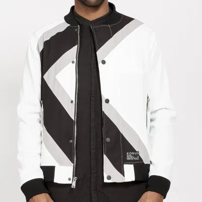 Konus Men's Bomber Jacket With Geometric Panels In White