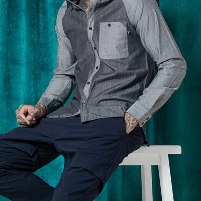 Konus Men's Button Down Raglan Shirt In Charcoal In Gray