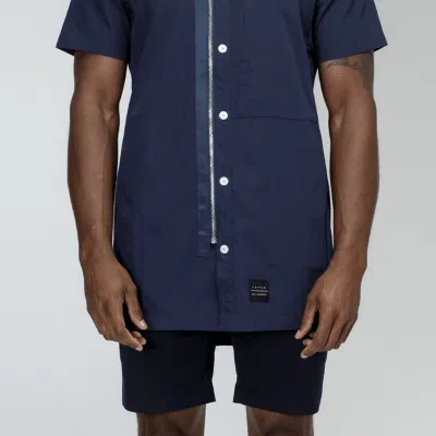 Konus Men's Collared Zip Up Shirt In Navy In Blue