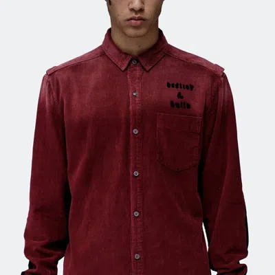 Konus Men's Corduroy Elbow Detail Button Up Shirt In Wine In Red