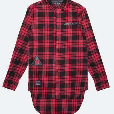 Konus Men's Elongated Plaid Shirt With 33 Print In Red