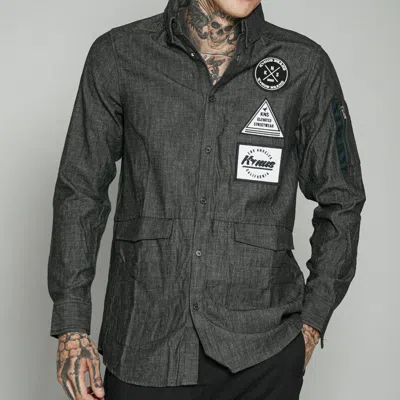 Konus Men's Essential Chambray Button Down Shirt In Charcoal Black In Grey