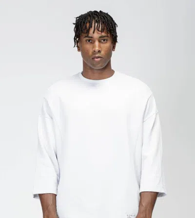 Konus Men's Hi-lo 3q Crewneck Sweatshirt In White