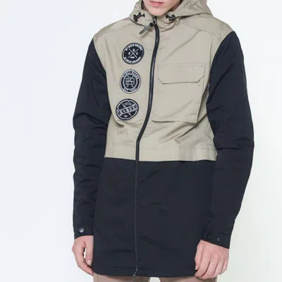 Konus Men's Hooded Jacket With Color Block X Patch In Khaki In Green