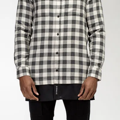 Konus Men's Longline Button Up Shirt In Plaid In Charcoal In Blue
