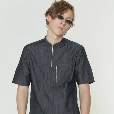 Konus Men's Mandarin Collar Zip Pocket Shirt In Black