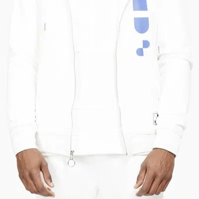 Konus Men's Mock Neck Zip Up Hoodie With Print In White