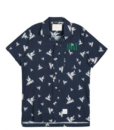 Konus Men's Revere Collar Shirt With Hummingbird Print In Blue