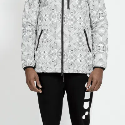 Konus Men's Tech Graphic Windbreaker Jacket In White In Gray