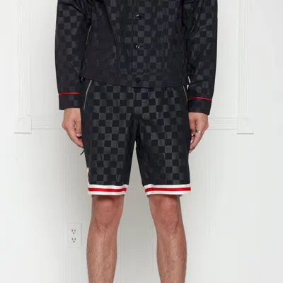 Konus Men's Tonal Checkered Shorts With Tape In Black