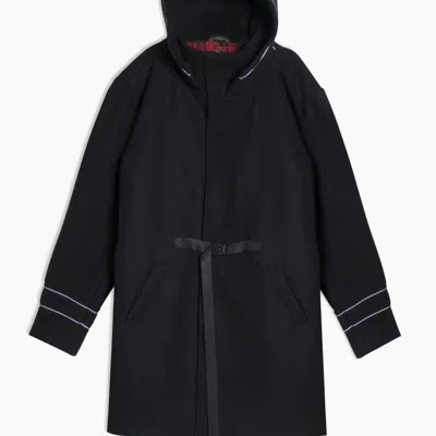 Konus Men's Wool Blend Hooded Coat With Reflective Piping In Black