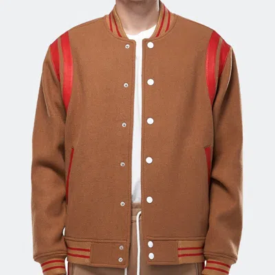 Konus Men's Wool Blend Varsity Jacket In Camel In Brown