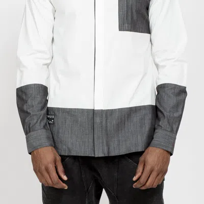 Konus Men's Zip Pocket Button Up Shirt In White Grey In Multi