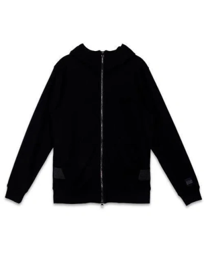 Konus Men's Zip Up Hoodie With Chenille Embroidery In Black