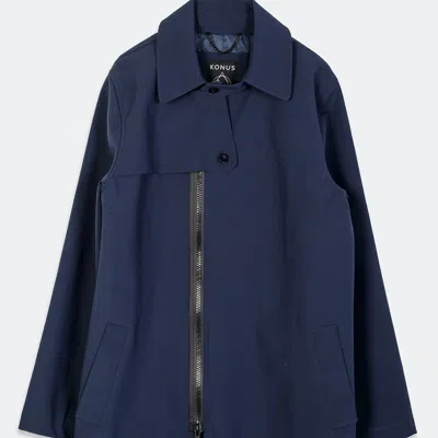 Konus Unisex Collar Long Sleeve Coat In Blue