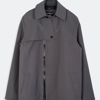 Konus Unisex Collar Long Sleeve Coat In Grey