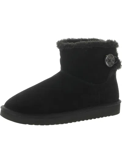 Koolaburra Nalie Mini Womens Suede Faux Fur Winter & Snow Boots In Black