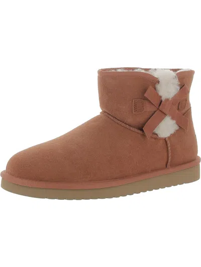 Koolaburra Victoria Mini Womens Suede Pull On Shearling Boots In Brown