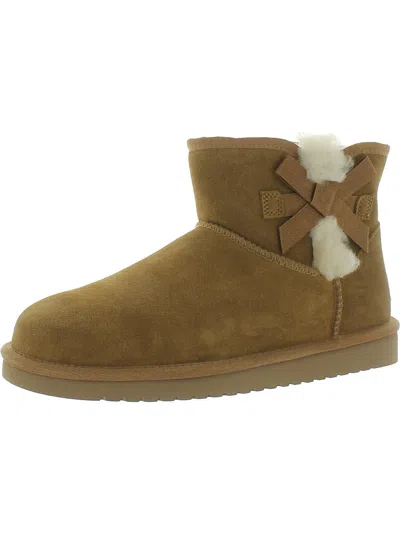 Koolaburra Victoria Mini Womens Suede Pull On Shearling Boots In Green