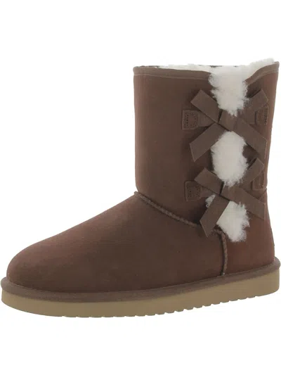 Koolaburra Victoria Short Womens Leather Embellished Shearling Boots In Brown