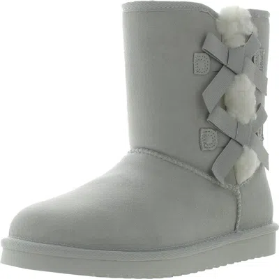 Koolaburra Victoria Short Womens Leather Embellished Shearling Boots In White